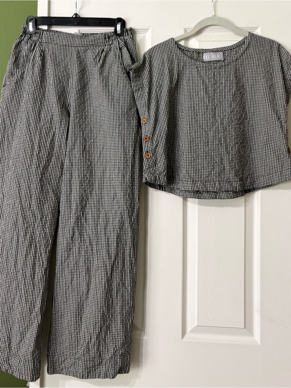 Liz Alig cotton pant and shirt set in black and white gingham check - Picture 4 of 4